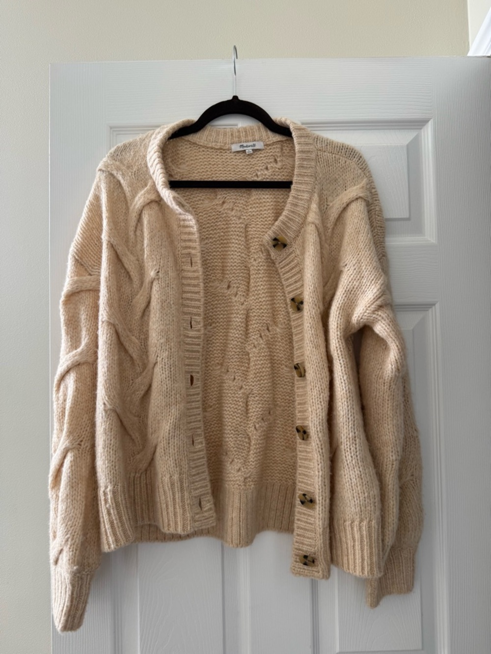Madewell Cream Cable-Knit Button Cardigan